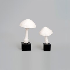 ceramic mushrooms isolated on gray background