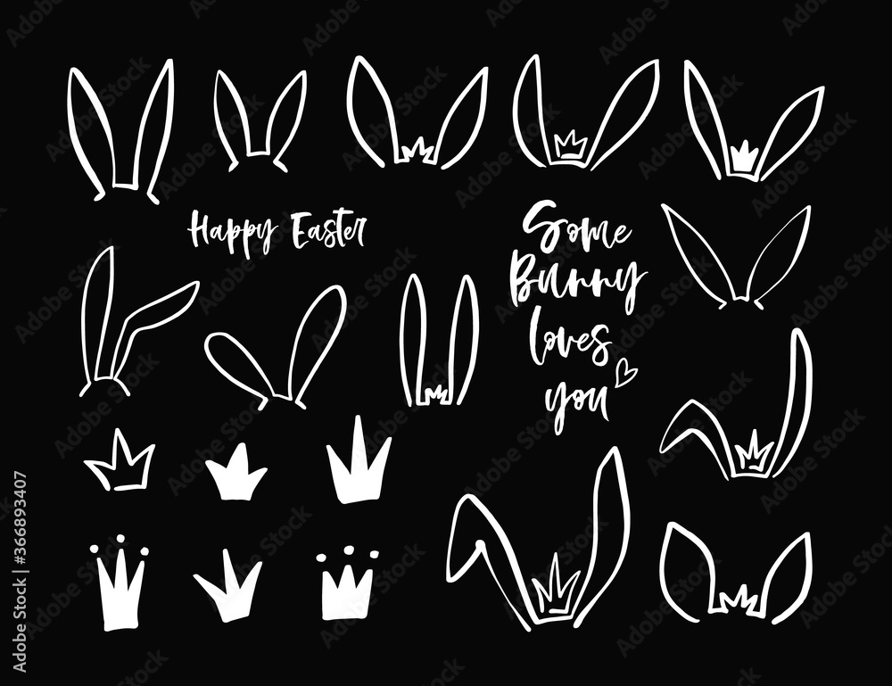 Hand drawn icon with black easter bunny ears crown. Vector doodle ...