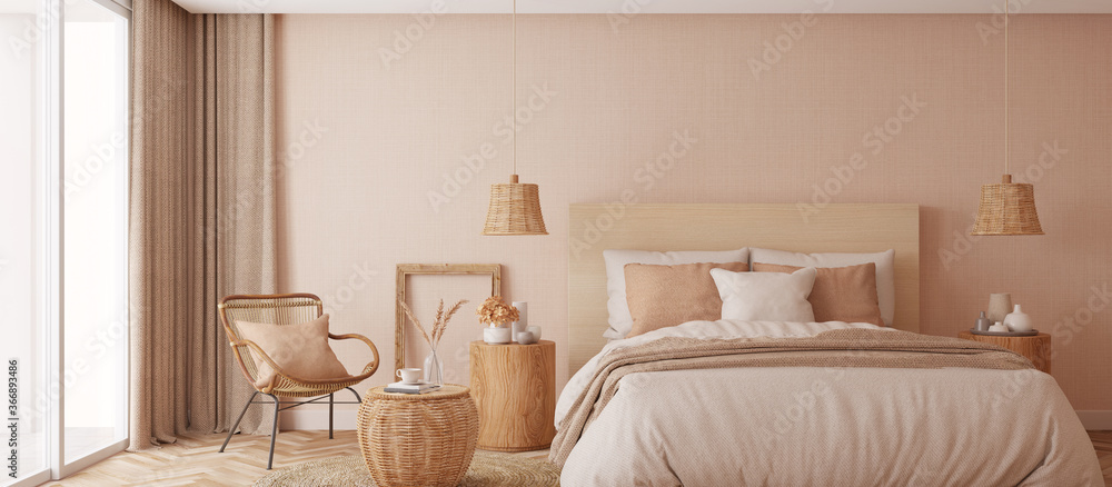 Bedroom interior.Beige tones design.3d rendering Stock Illustration ...