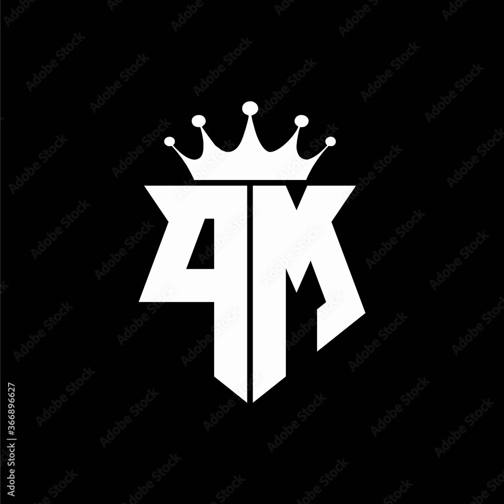 pm logo monogram shield shape with crown design template Stock Vector ...