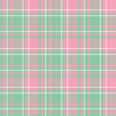 Seamless pattern in simple mint green, pink and white colors for plaid, fabric, textile, clothes, tablecloth and other things. Vector image.