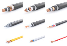 Set Of Different Cable Structure. Piece Of Cable On A White Background