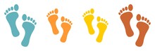 Gz842 GrafikZeichnung - English: Barefoot Icon. - Footprints / Family Care. - Symbol - Simple Multicolored Template - Banner 3to1 Xxl G9818