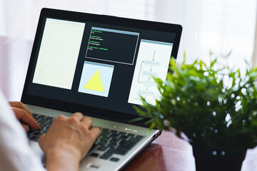 Wall Mural - japanese senior woman engineer debugging source code on remote work