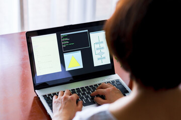 Wall Mural - japanese senior woman engineer debugging source code on remote work