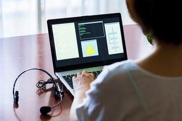 Wall Mural - japanese senior woman engineer debugging source code on remote work