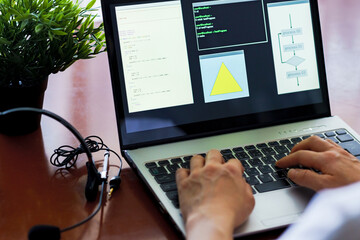 Wall Mural - japanese senior woman engineer debugging source code on remote work
