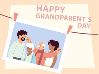 Wall Mural - happy grandparents day poster with photo of happy family