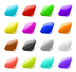 Set of 3d colored square buttons with different reflactions