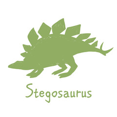 Wall Mural - Stegosaurus. Cute dinosaur doodle st-shirt design. Funny Dino collection. Textile design for baby boy on white background. Cartoon monster vector illustration.