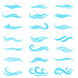 
Silhouette of stylized vector blue waves isolate on white. Wave ocean and water curve splash and ripple illustration.