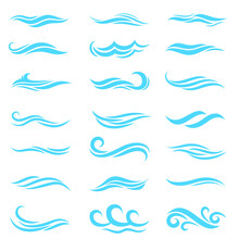 
Silhouette Of Stylized Vector Blue Waves Isolate On White. Wave Ocean And Water Curve Splash And Ripple Illustration.