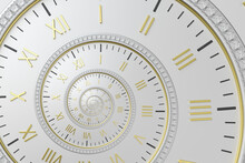 Abstract Modern White Spiral Clock Dial. Infinite Time Concept.
