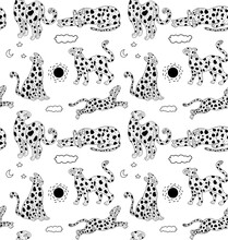 Raster Seamless Pattern With Leopards. Abstract Motifs With Shapes And Animals. Illustration Can Be Used For Wallpapers, Pattern Fills, Web Page Backgrounds,surface Textures.
