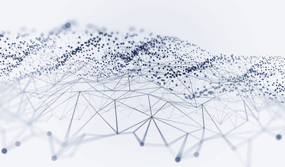 Fototapete - Neural network 3D illustration. Abstract Big data concept. Global database and artificial intelligence. Bright, colorful background with bokeh effect