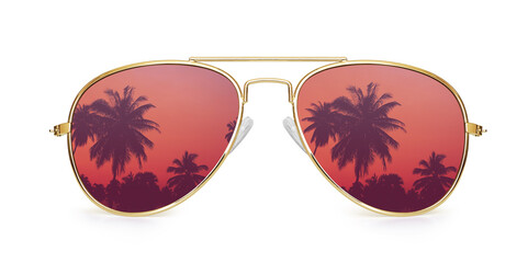 Sticker - aviator sunglasses with palm tree reflection