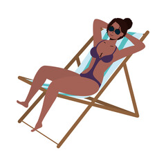 Sticker - beautiful afro woman wearing swimsuit seated in beachchair