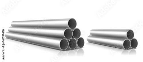 Cuadros en Lienzo Stack of steel pipes isolated on white background