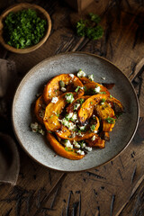 Wall Mural - Healthy roasted pumpkin with cheese and herbs