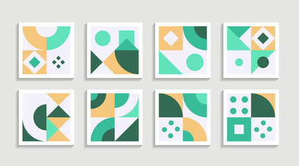 Modern Geometric artwork poster set with simple shape and figure. Abstract minimalist pattern design style for web, banner, business presentation, branding package, fabric print, wallpaper