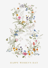 Greeting Card. Happy Women's Day. March 8. Vintage Floral Vector Element. Victorian. Colorful
