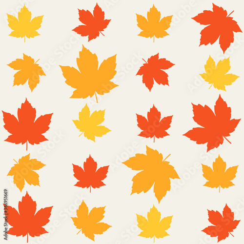 Cuadros en Lienzo Modern vector flat pattern with autumn maple leaves on light grey background