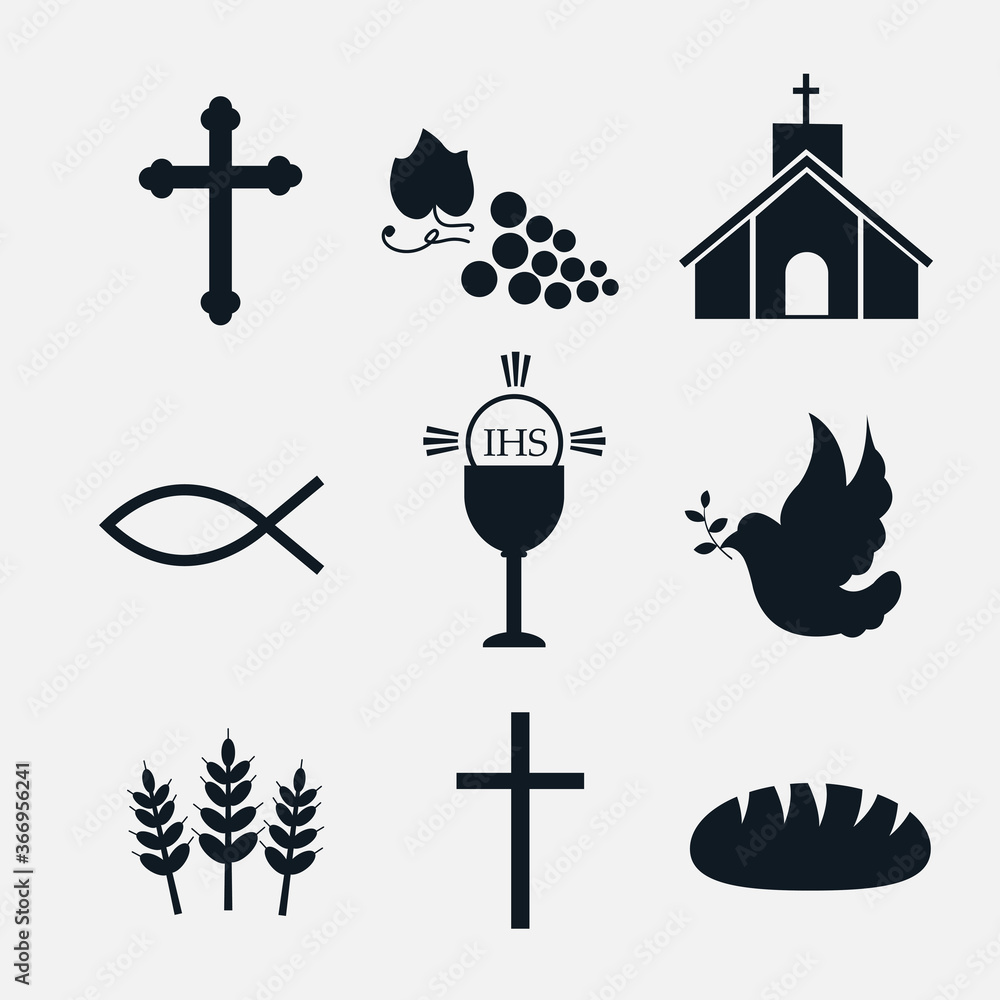 Symbol ikona kościół katolicki ryba IHS gołębica - obrazy, fototapety, plakaty 