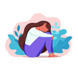 © Olga - Depressed sad lonely woman in anxiety, sorrow vector cartoon illustration.