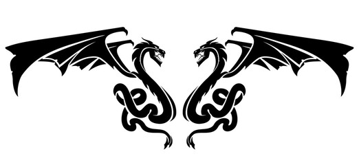 Wall Mural - Two Black Dragons Design Emblem