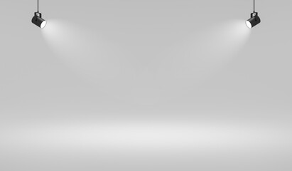 Wall Mural - empty white studio backdrops and spotlight on entertainment room background with showing scene. whit