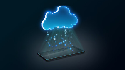 Wall Mural - blue computer cloud loads smartphone backup - stores data in cloud environment