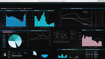 Wall Mural - digital tablet screen with graphs, charts, financial data and data records