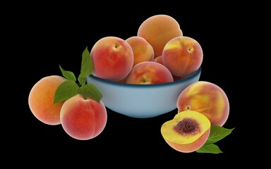 Wall Mural - 3d peaches on a black background