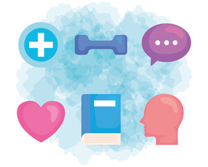 Sticker - set icons, of mental health prevention vector illustration design