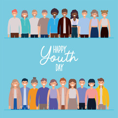 women and men cartoons smiling of happy youth day design, Young holiday and friendship theme Vector illustration