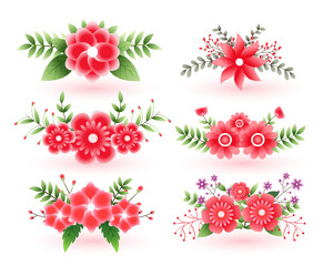 Wall Mural - beautiful set of decorative flowers with leaves