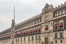 Architectural Fragment Of Palacio Nacional (National Palace Or President's Palace). National Palace Is The Seat Of The Federal Executive In Mexico. Zocalo, Plaza De La Constitucion, Mexico City.