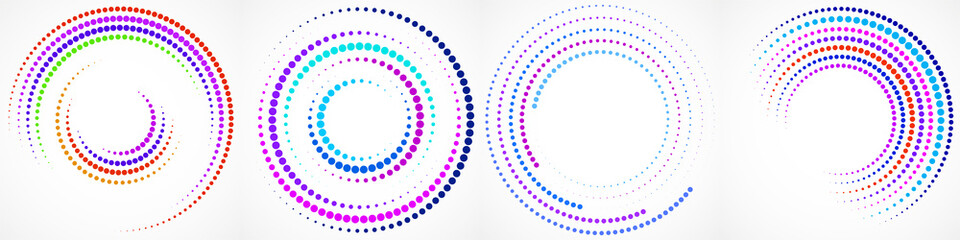 Vector set of colorful dotted background in circle form. Circle dots isolated on the white background