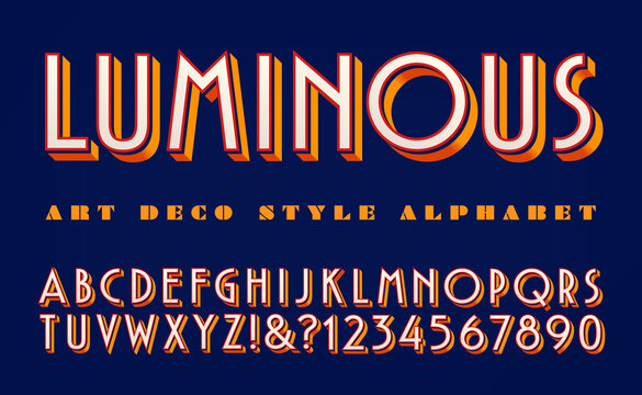 luminous art deco style original alphabet