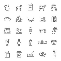Wall Mural - milk, dairy products, icon set. cream, butter, cheese, infant formula, yogurt, etc. linear icons. li