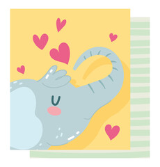 Wall Mural - cute cartoon animal adorable wild character little elephant with hearts card