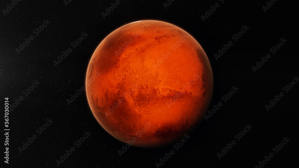 Front View of Planet Mars is the fourth planet from the Sun and the second-smallest planet in the Solar System. - obrazy, fototapety, plakaty 