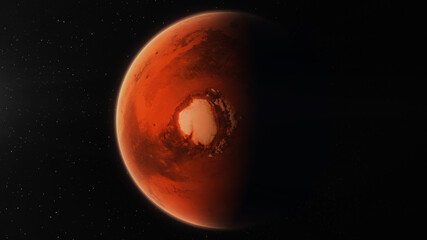 Wall Mural - north pole view of planet mars the fourth planet from the sun