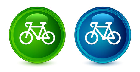 Wall Mural - Bicycle icon artistic shiny glossy blue and green round button set