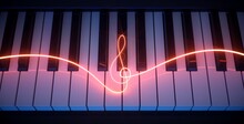 Luminous Treble Clef On Piano Keys.