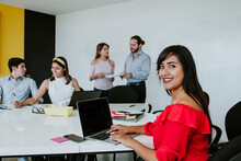 Young Latin Woman Working At Office Or Creative Teamwork, Mexican People In Mexico City
