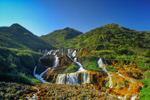 Golden Waterfall - Famous Nature Landscape Of Jinguashi, Shot In In Ruifang District, New Taipei City, Taiwan.