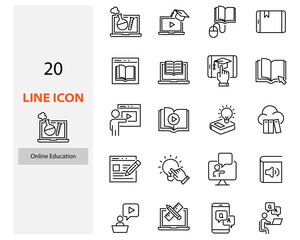 set of online education icons, study form home