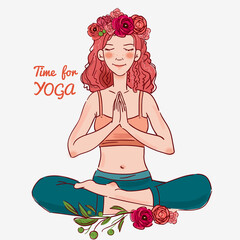 Cute, young woman practicing yoga
