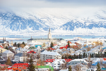 Reykjavik the Capital city of Iceland in winter view from above